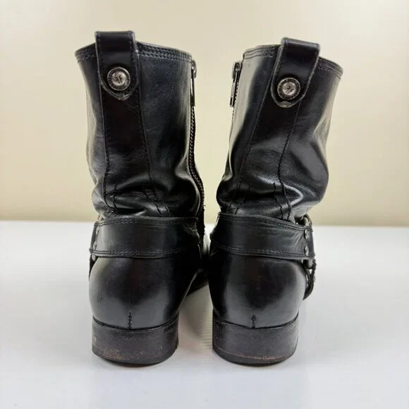 Frye Harness Black Leather Short Ankle Boots - Picture 4 of 12